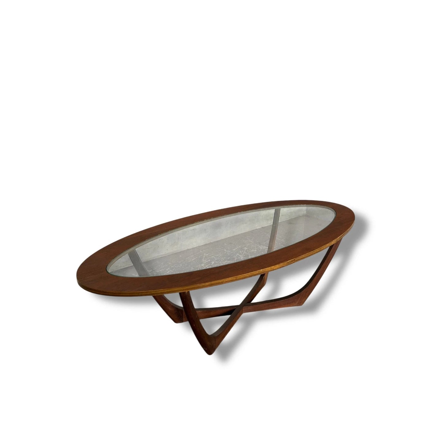 Mid Century Modern Teak Wood and Glass Oval Coffee Table