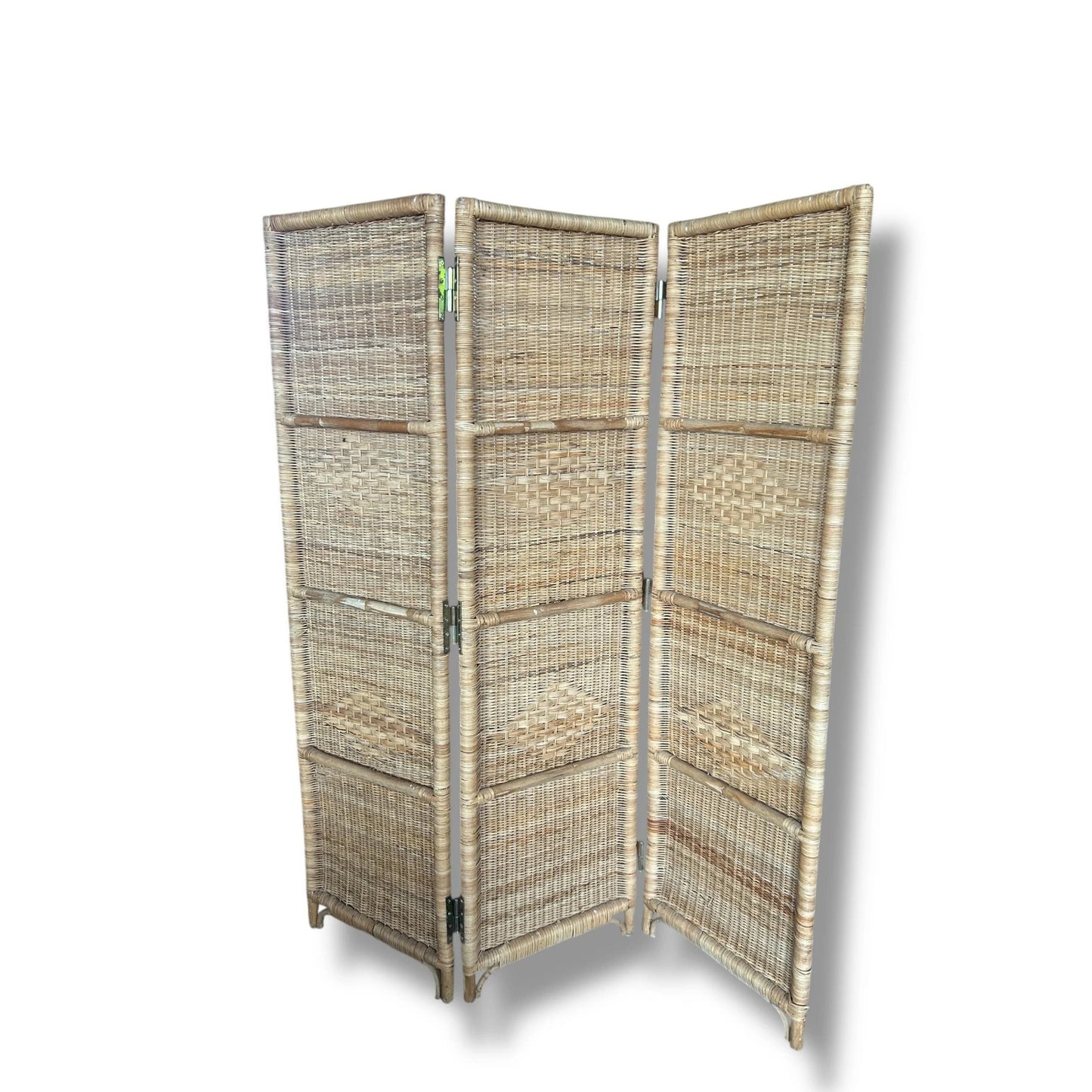 Vintage Bamboo Room Divider | Rattan Folding Screen | Mid Century Boho Partition