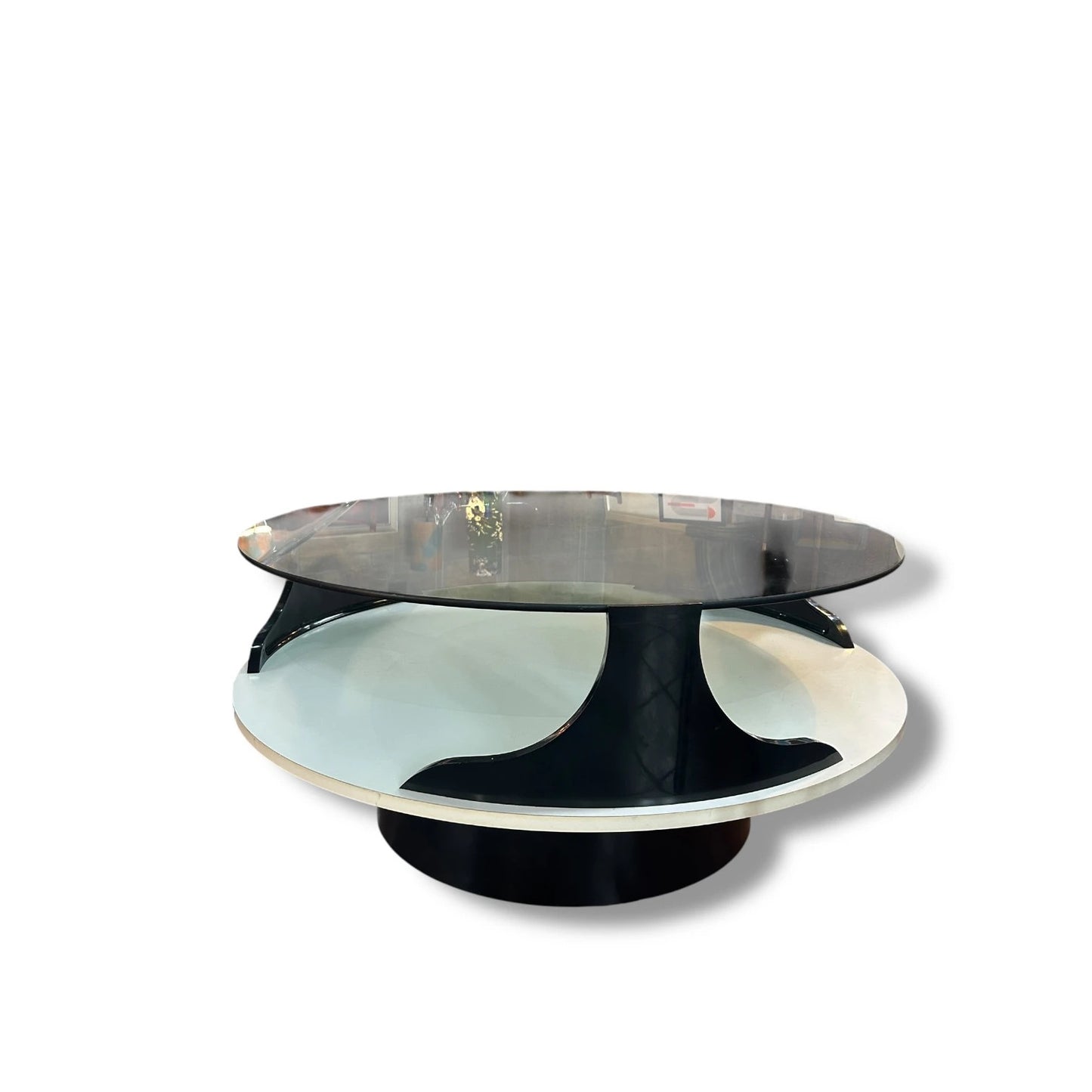 Mid Century Modern Space Age Italian Smoked Glass Round Coffee Table