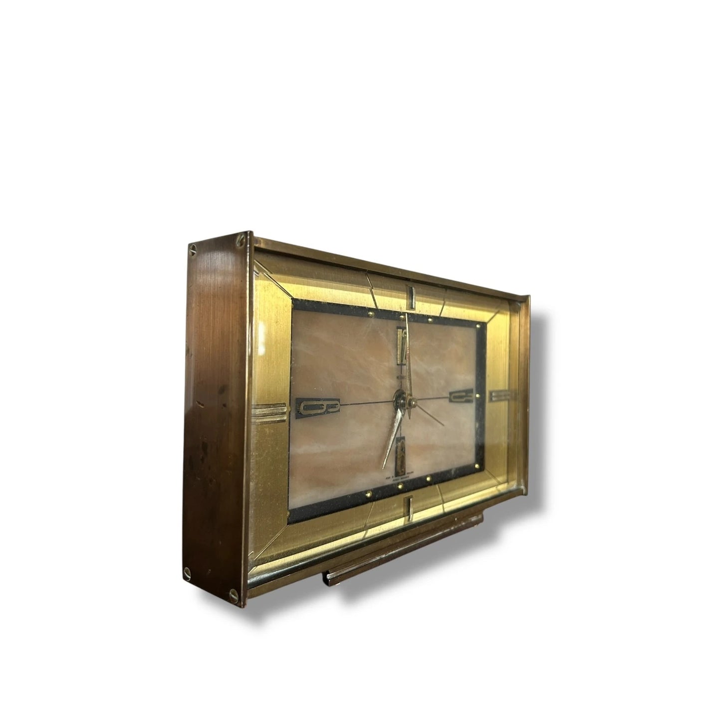 Mid Century Modern Metamec Brass and Lucite Marble Table Clock