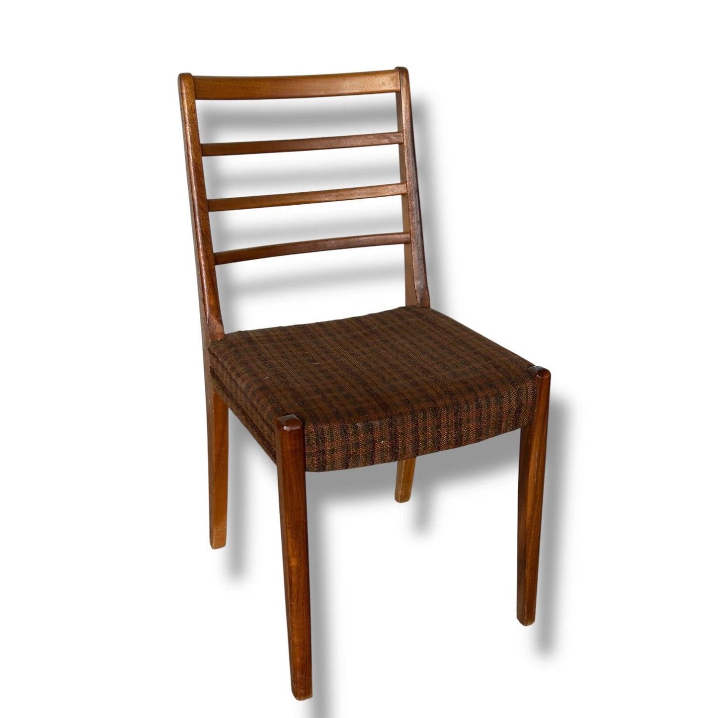 Pair of Vintage Danish Dining Chairs – Mid Century Modern Ladder Back Chairs with Plaid Upholstery