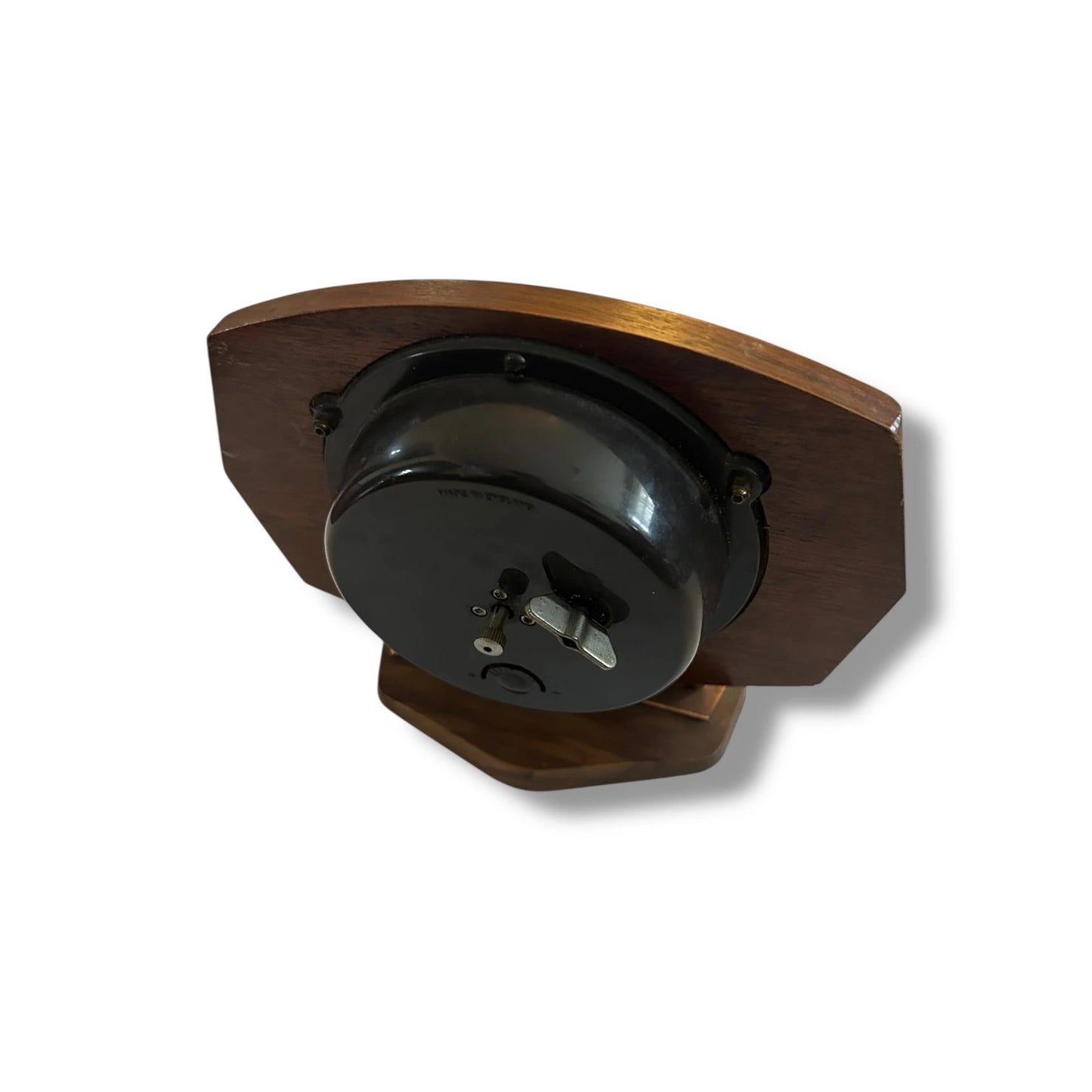 Mid Century Modern Metamec Table Clock | 1960s Wood & Brass Mantel Clock