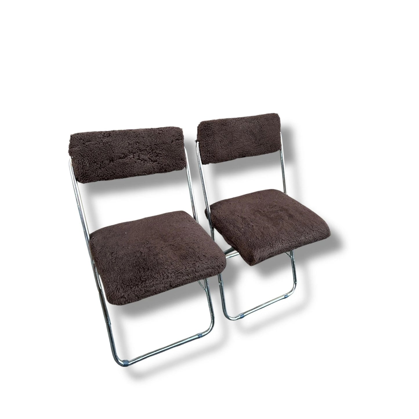 Mid Century Modern Pair of Chocolate Brown and Chrome Space Age Folding Chairs