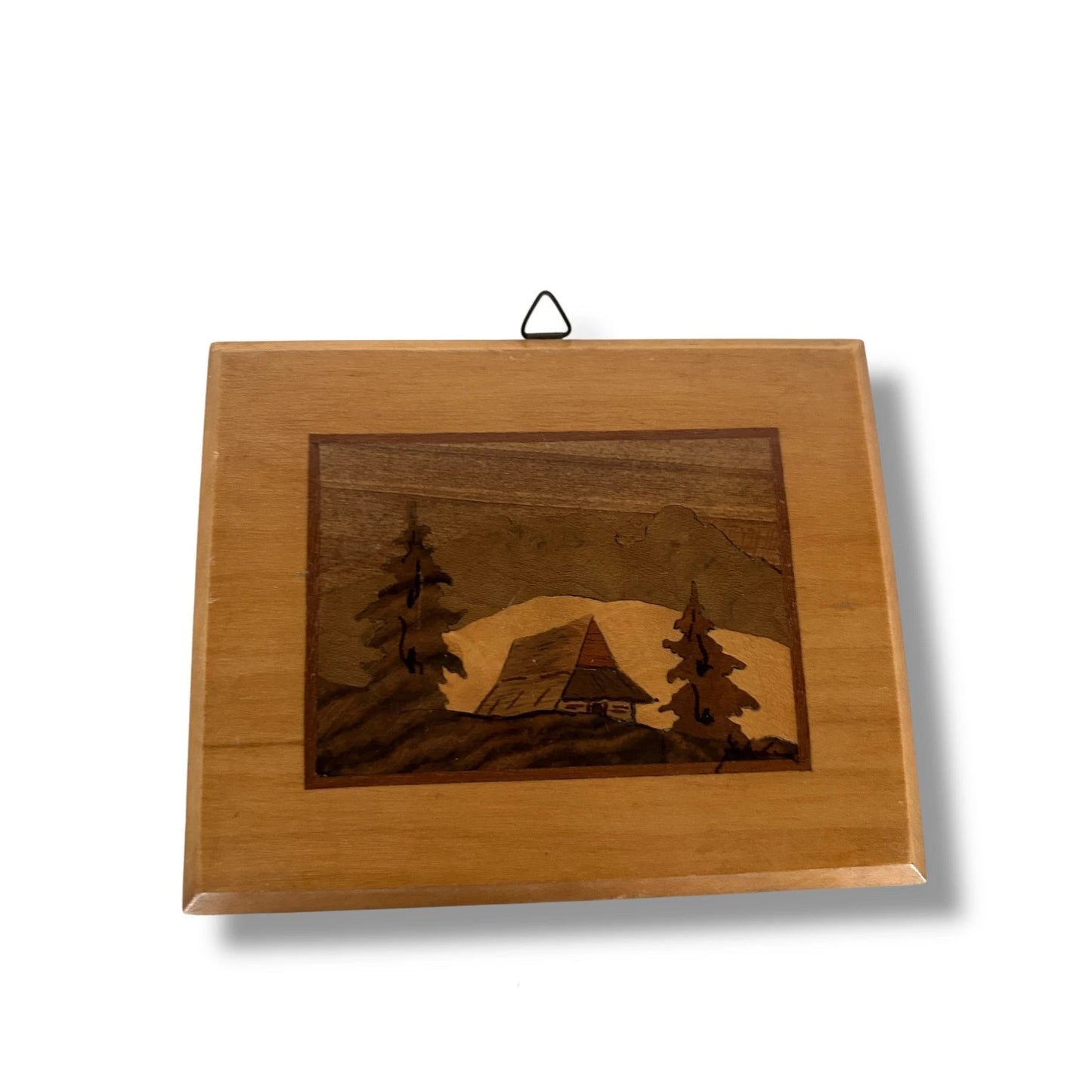 Vintage Polish Marquetry Wall Plaques Mid-Century Rustic Cabin Decor – Set of 2