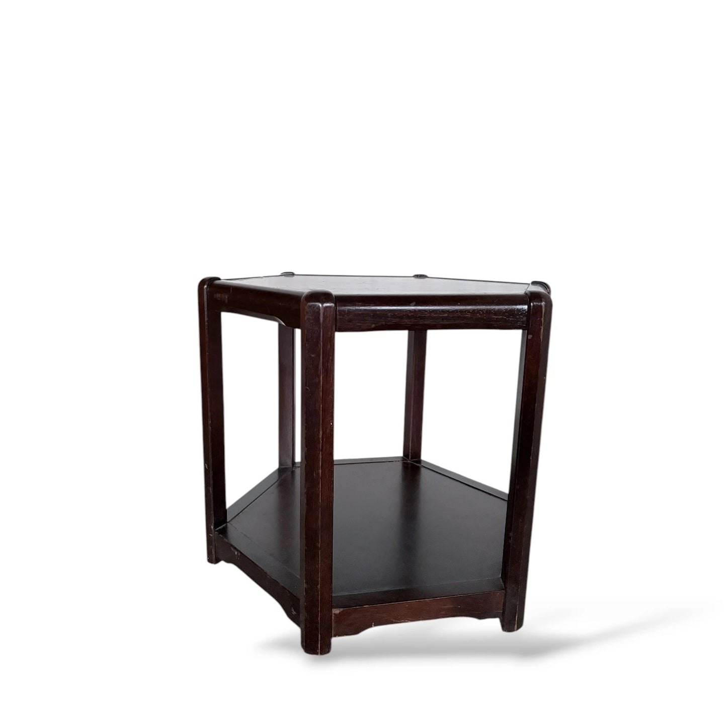 Mid-Century Danish Hexagonal Side Table – Dark Wood