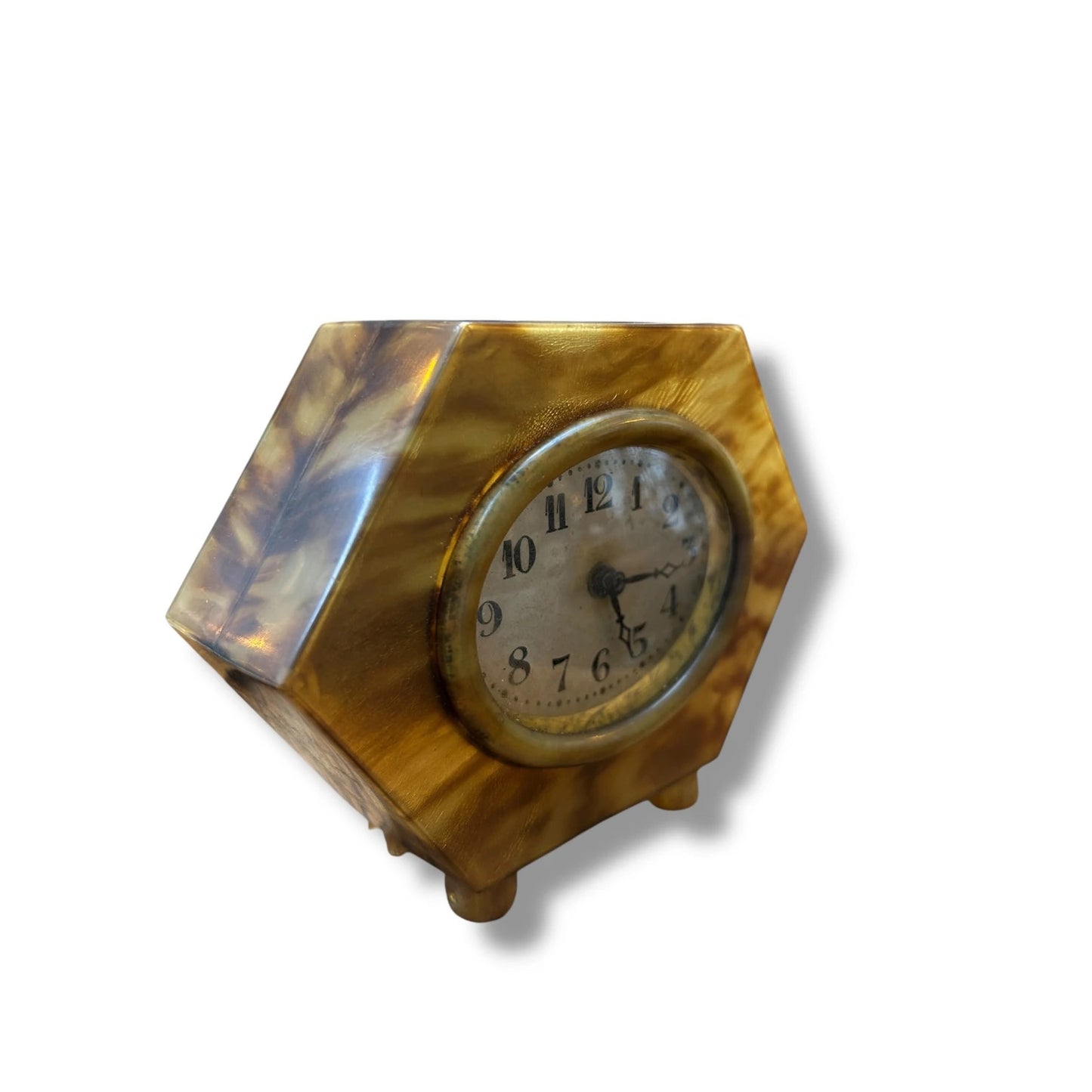Vintage Art Deco Bakelite Tortoiseshell Octagonal Clock