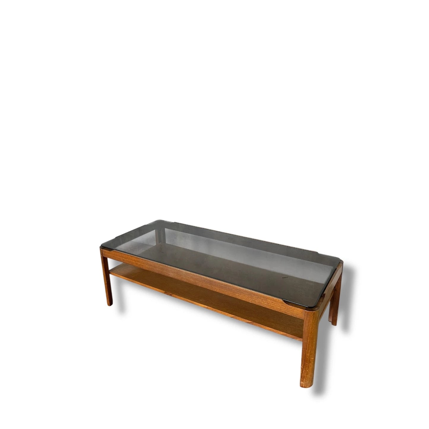 Mid Century Modern Myers Smoked Glass and Teak Coffee Table