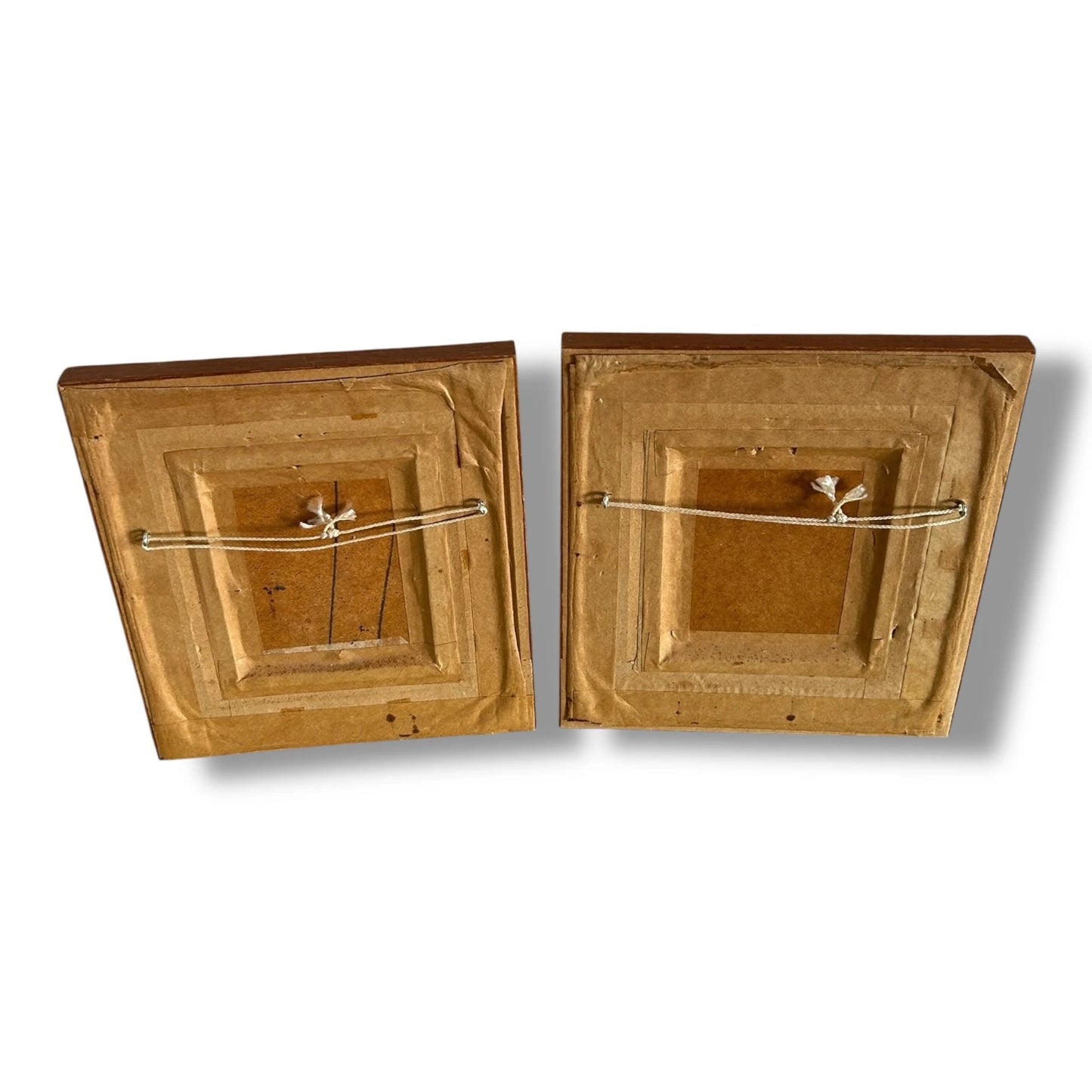 Pair of Vintage Tibetan Leaf Art Paintings – Framed Asian Folk Portraits