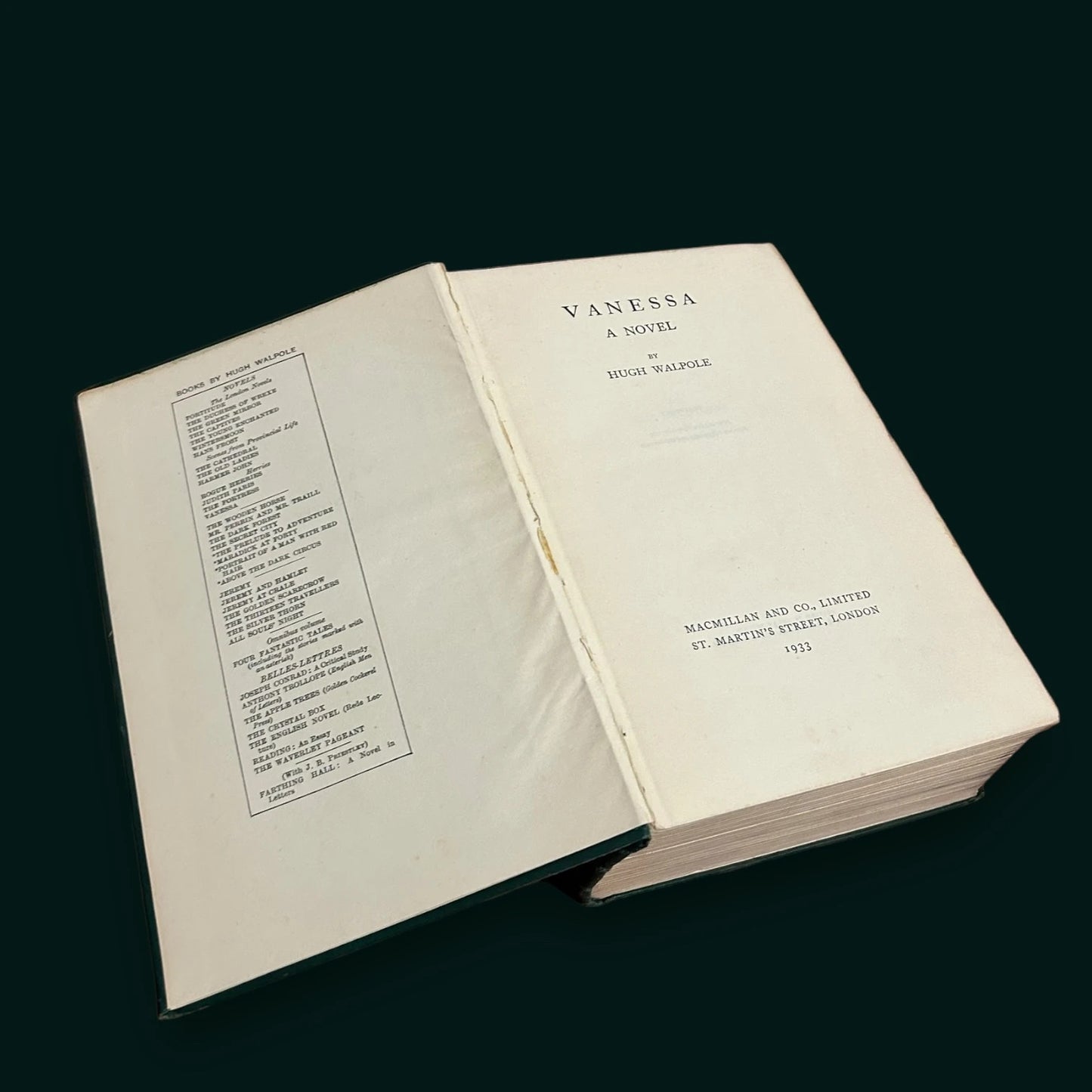 Vintage 1930s Vanessa Hugh Walpole Book