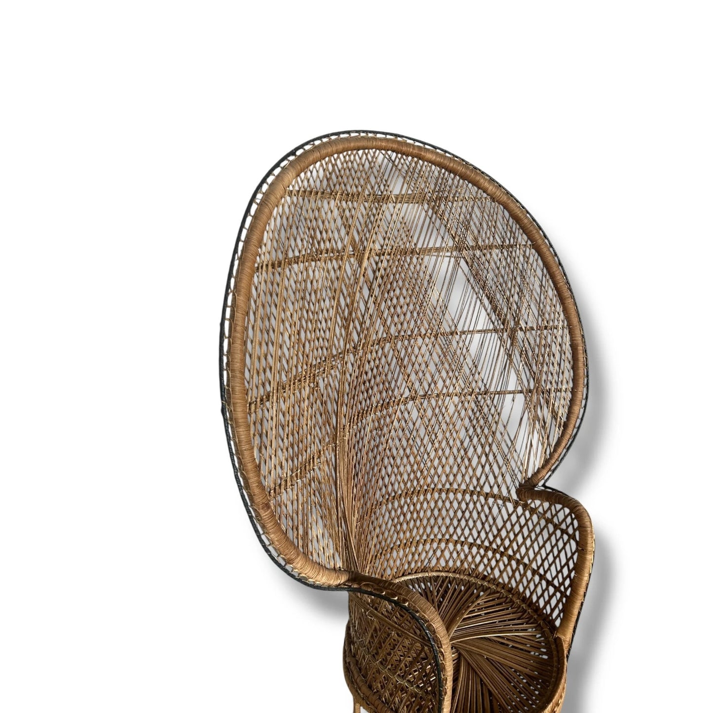 Vintage Peacock Bamboo Chair | Tall Rattan Throne Seat