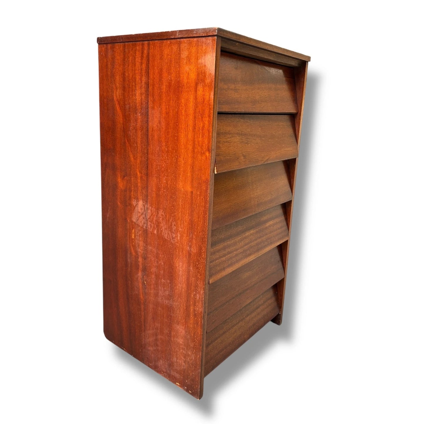 Mid Century Teak Tallboy Chest of Drawers – Slatted Front