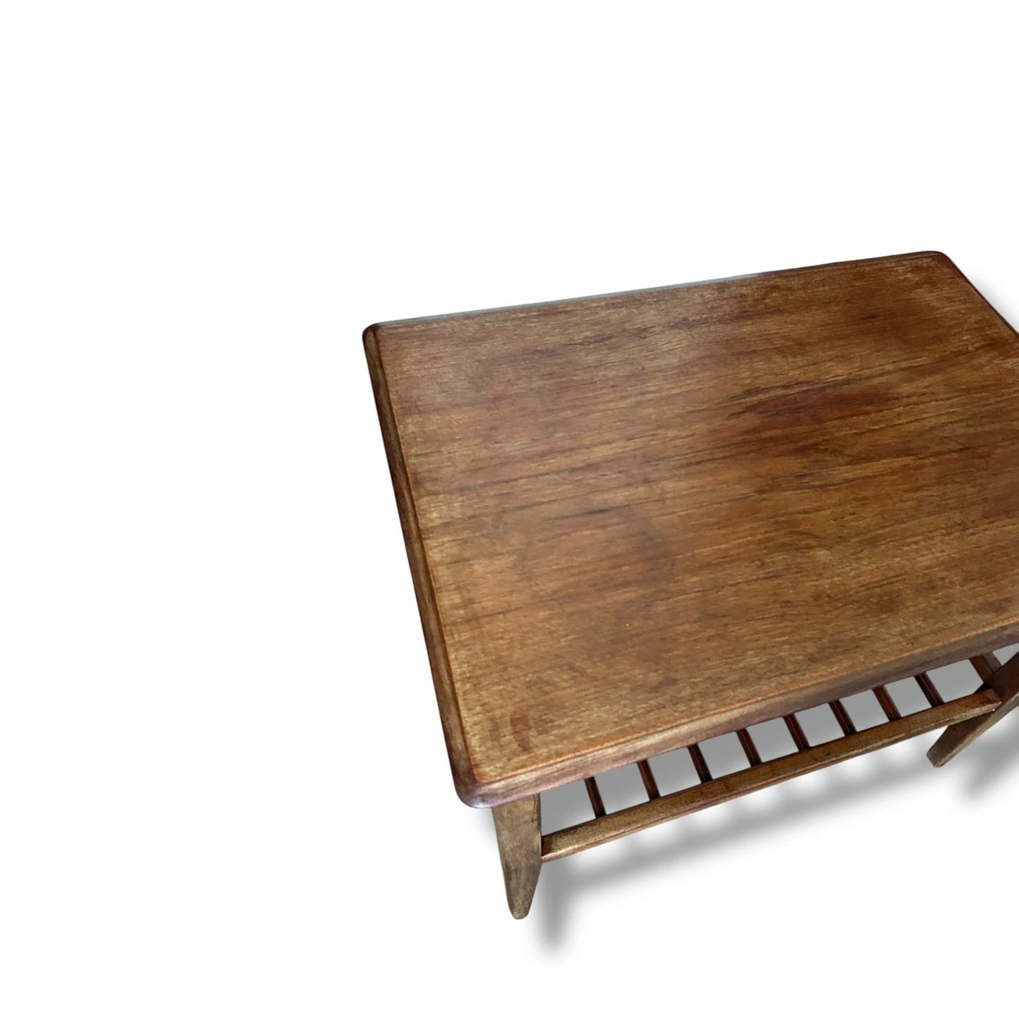 Mid Century Modern Teak End Table | Vintage Side Table with Slatted Shelf