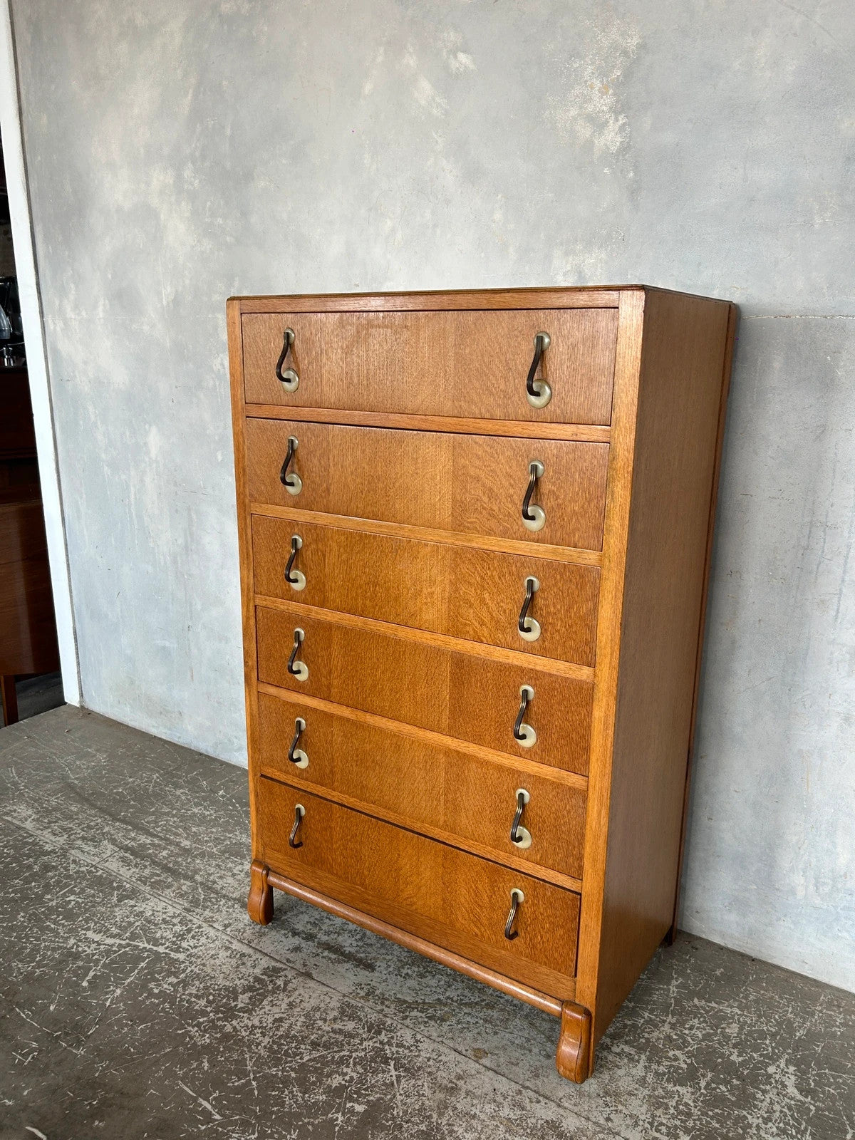 Mid Century Modern Oak Wood Tallboy Chest of Drawers