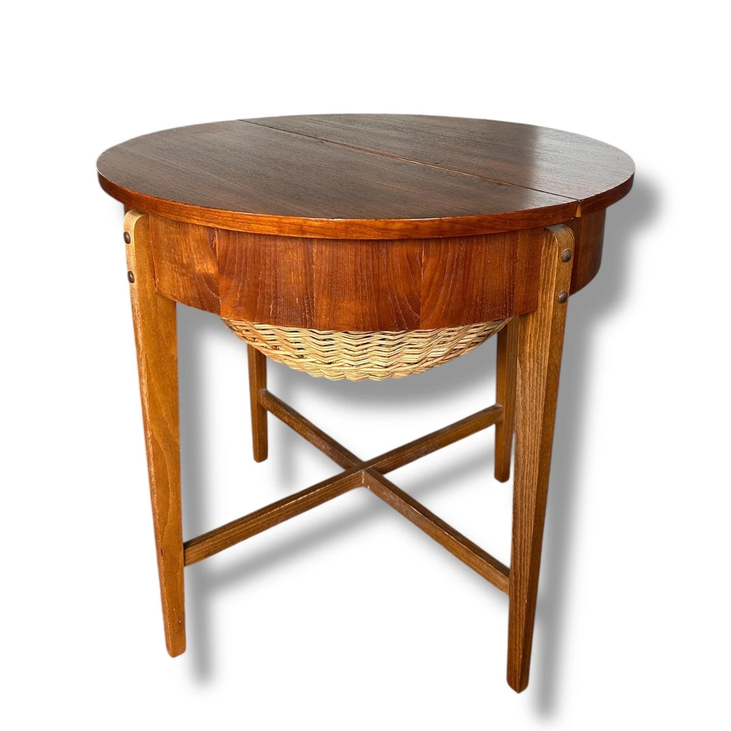 Mid Century Modern Danish Teak Wood Folding Sewing Box Table