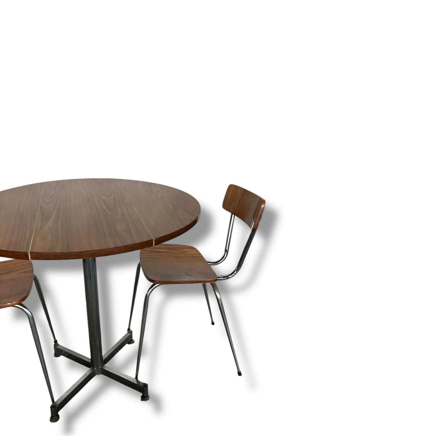 Vintage Drop Leaf Table & Chairs – Brown & Cream Formica Space Saving Dining Set