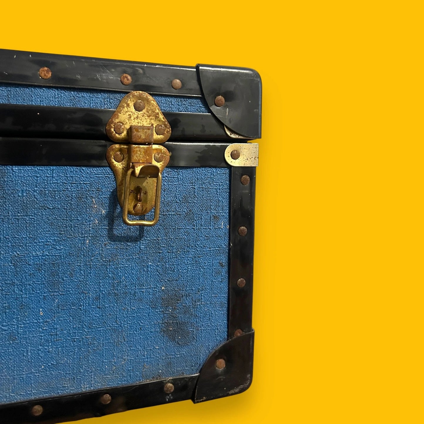 Vintage 1960s Blue and Black Steamer Trunk Chest