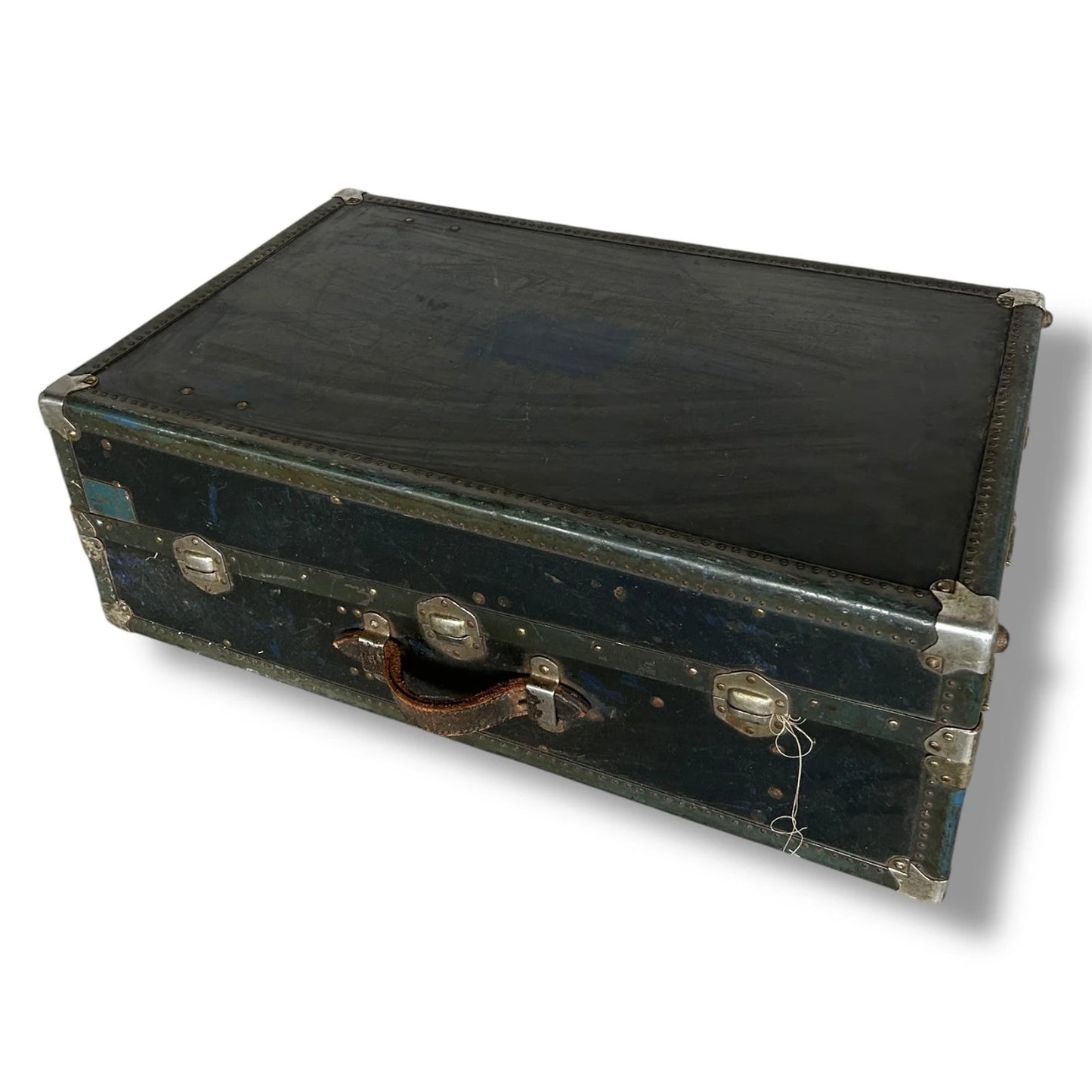 Mid Century Modern Leather Suitcase Costume Trunk Chest
