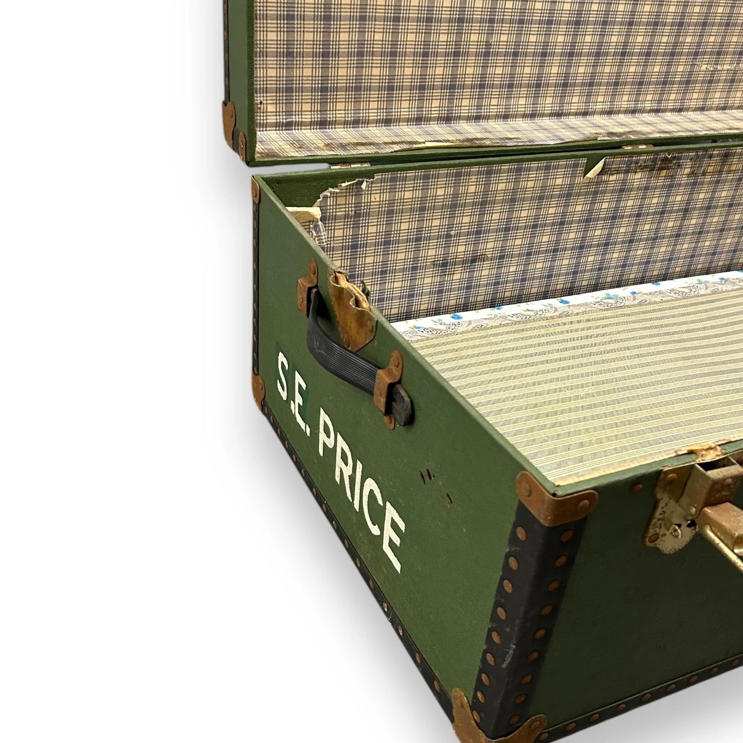 Mid Century green steamer costume trunk chest
