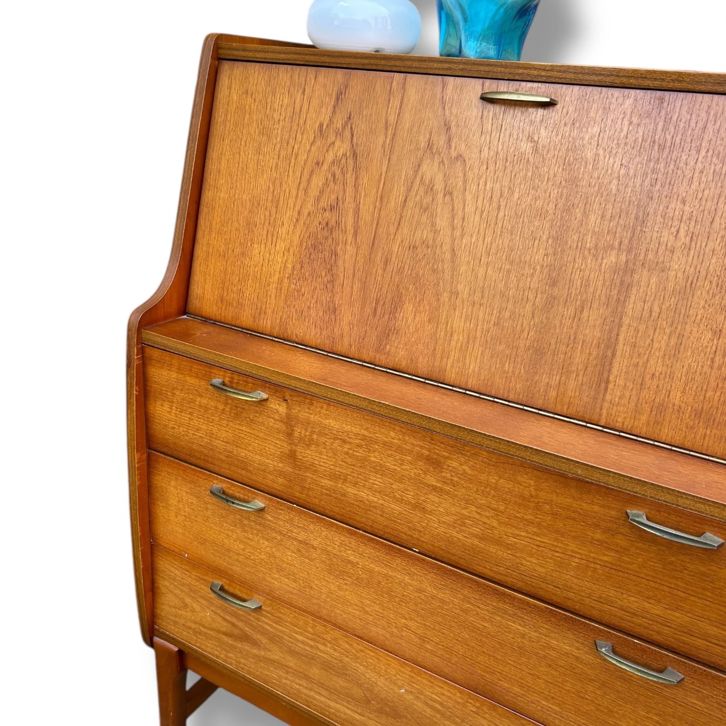 Mid-Century Danish Teak Bureau with Brass Handles – Compact Writing Desk & Storage