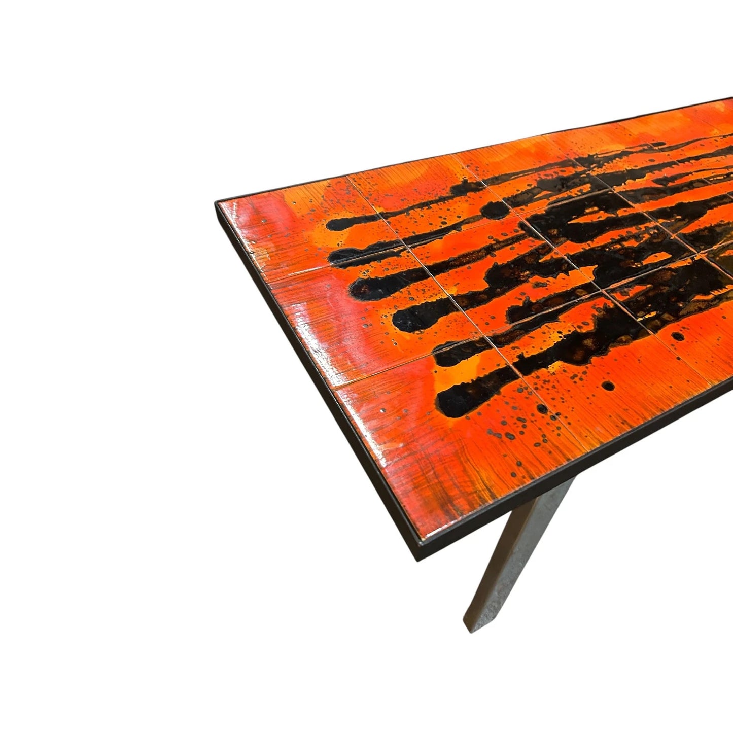 Mid-Century Belarti Coffee Table – Vintage Orange & Black Tile Top with Chrome Legs