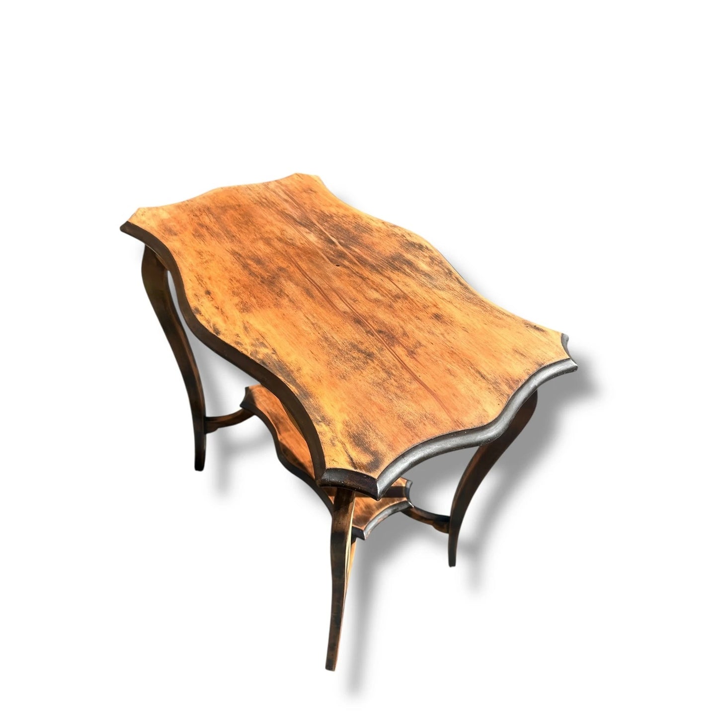 Antique Rustic French Side Table – Scalloped Edge & Cabriole Legs