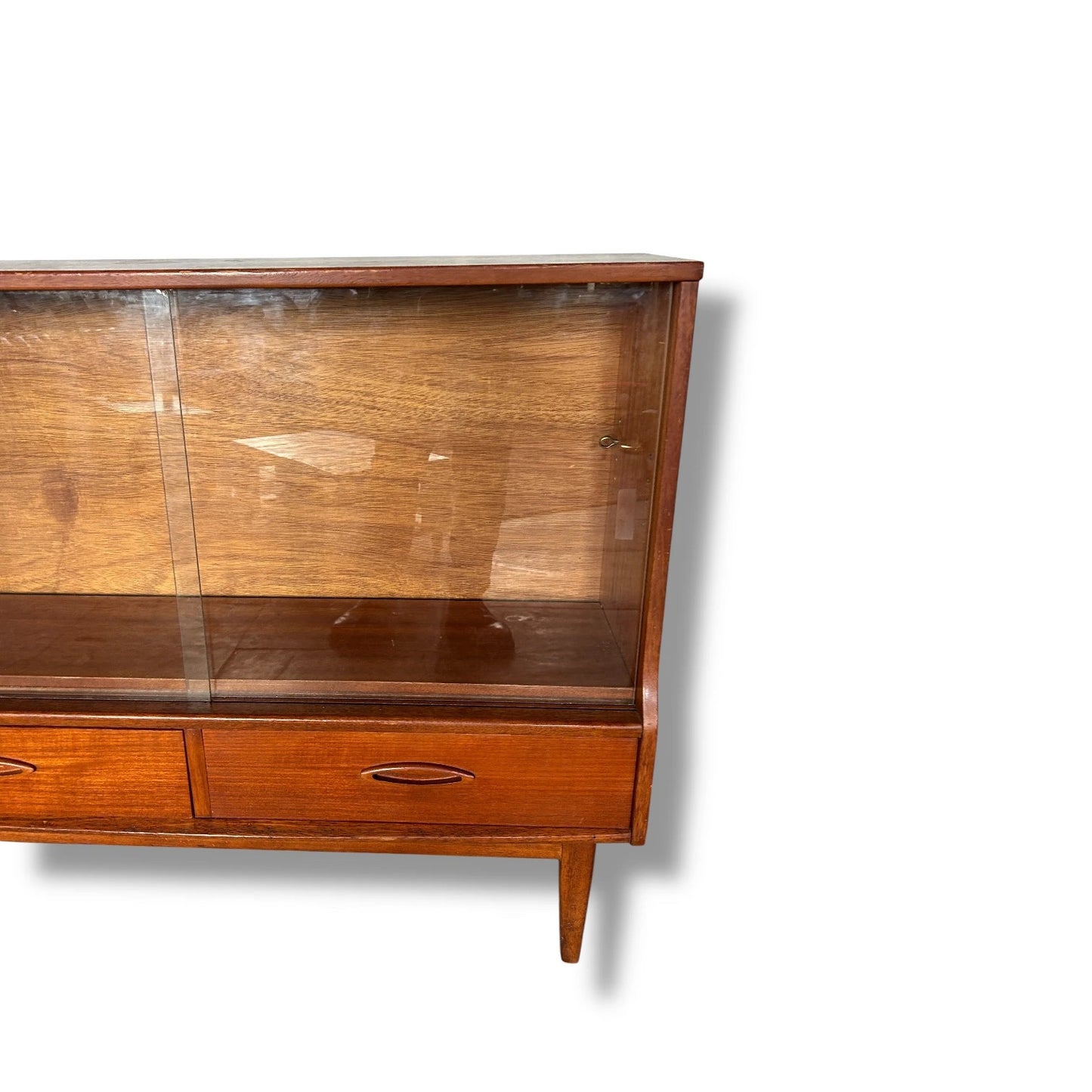 Mid-Century Jentique Teak Display Cabinet with Sliding Glass Doors & Drawers