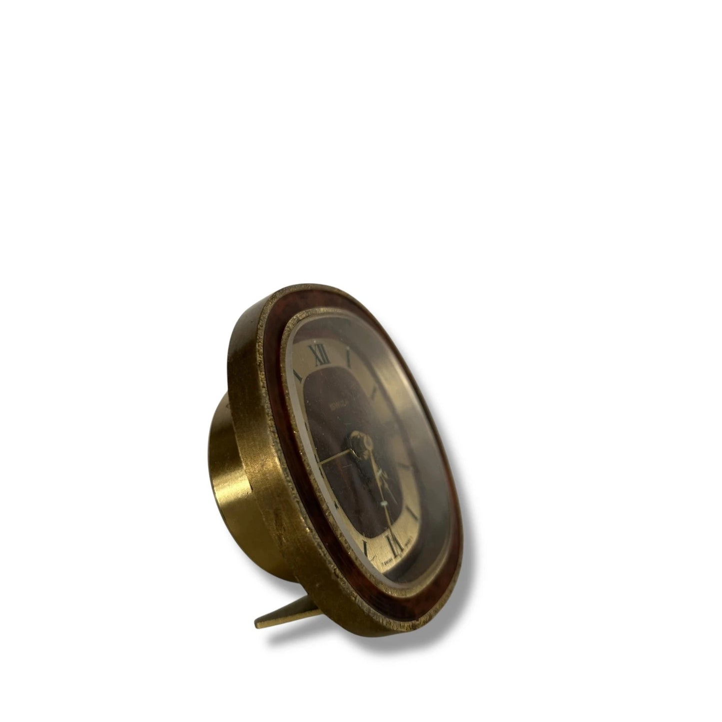 Vintage Swiza Swiss Desk Clock – Burlwood & Brass Mid-Century Quartz