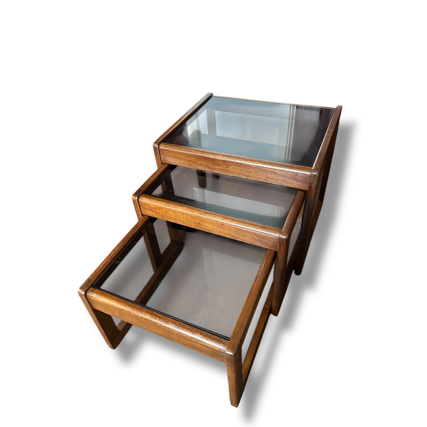 Mid Century Danish Teak & Smoked Glass Nesting Tables