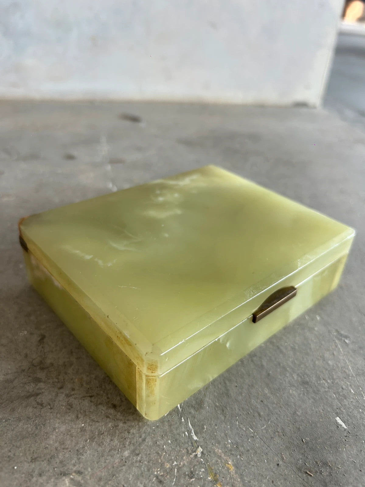 Mid Century Modern Green Onyx Marble and Brass Jewellery Box
