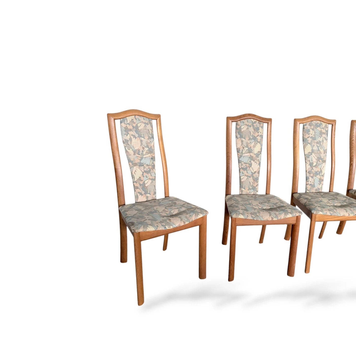 Set of Four Skovby Danish Dining Chairs | Solid Oak Frame with Patterned Upholstery