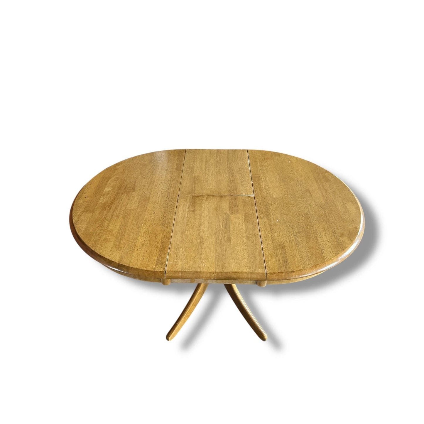 Mid-Century Modern Blonde Wood Extending Pedestal Round Dining Table