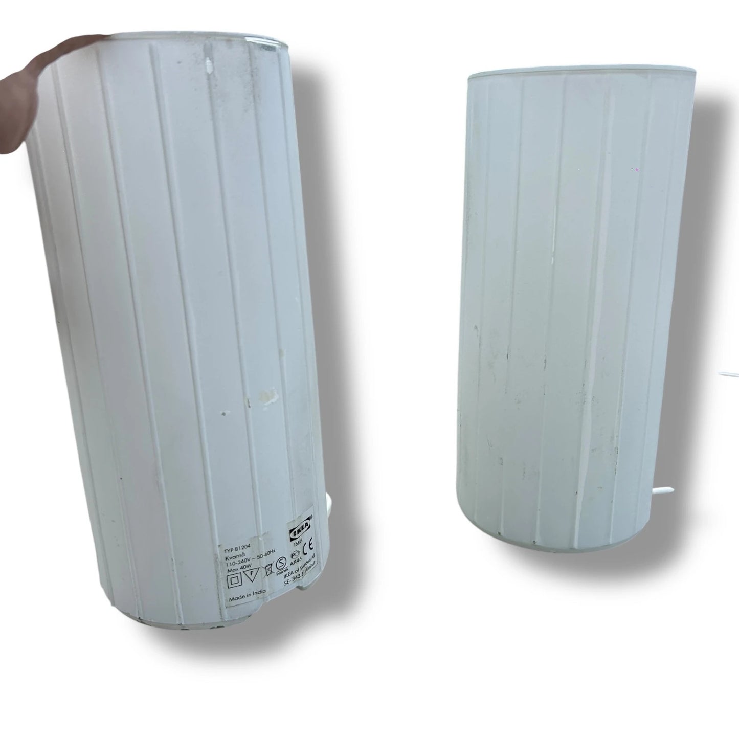 Vintage 90s Pair of Ikea Glass Cylinder Table Lamps