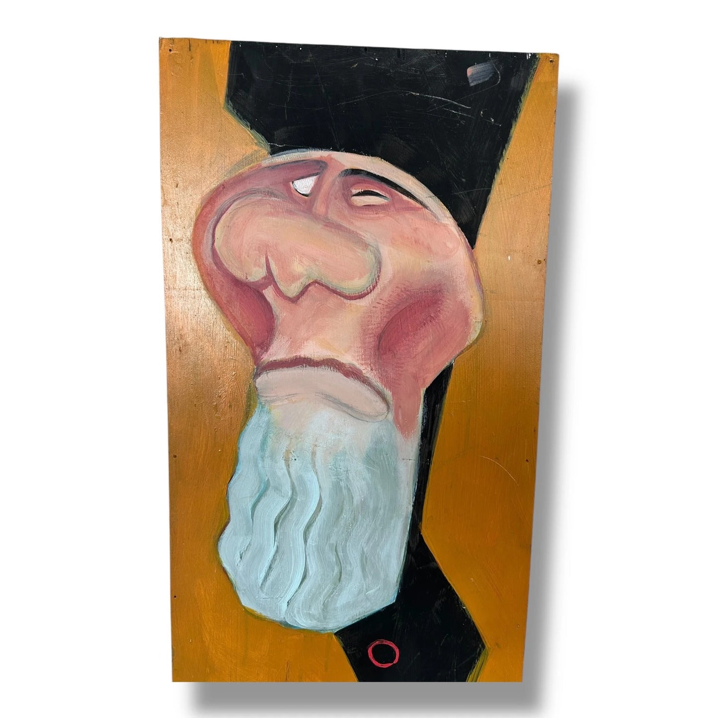 Vintage Old Man Portrait Painting – Whimsical Caricature Style Folk Art