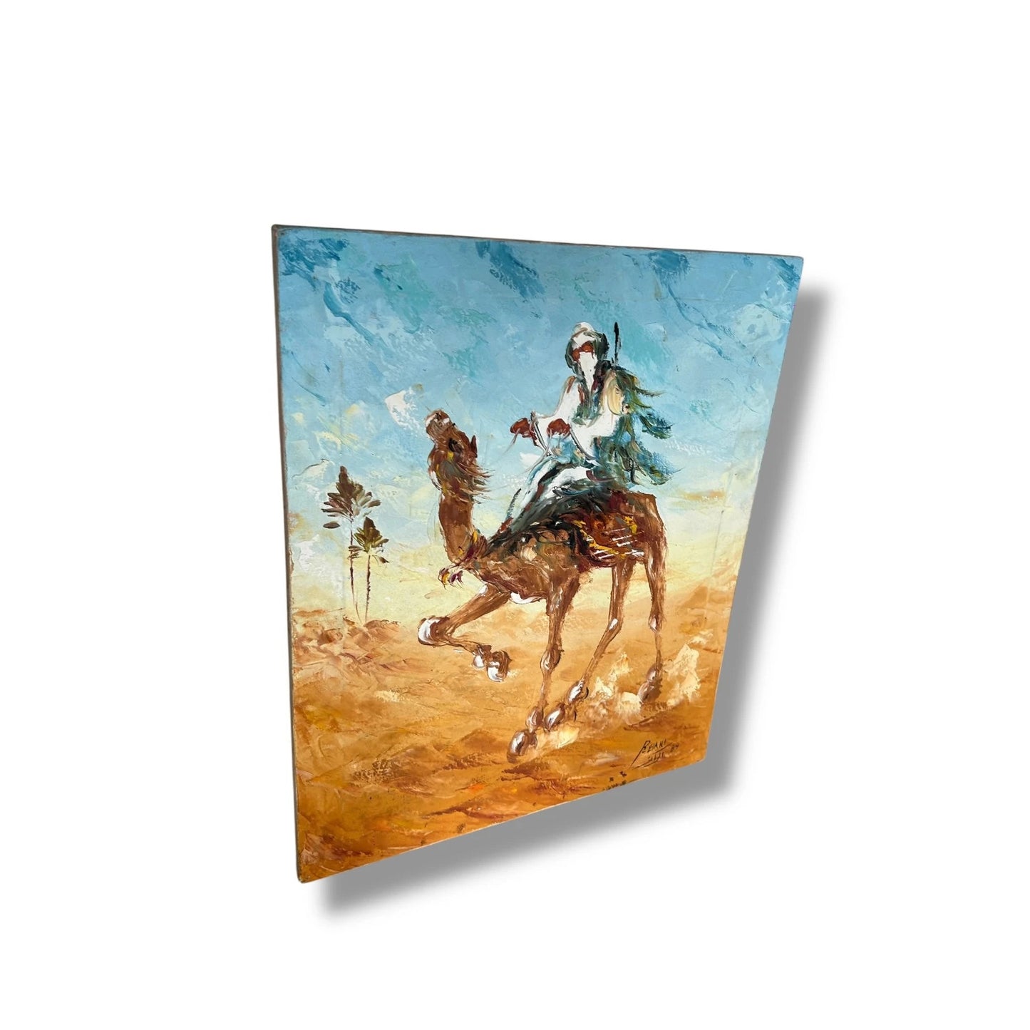Vintage 1980s Middle Eastern Desert Art oil painting