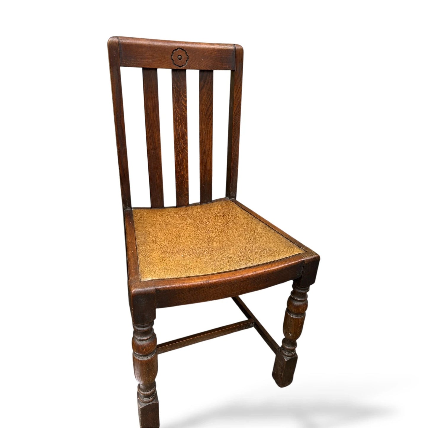 Pair of Vintage Oak Dining Chairs Yellow Leatherette Seats