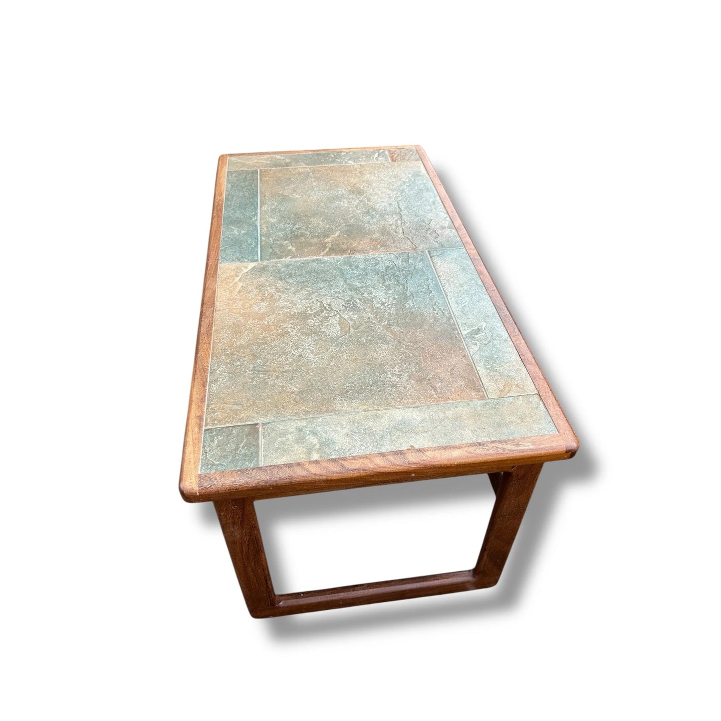 Mid Century Modern Danish Teak and Tile Brutalist Coffee Table