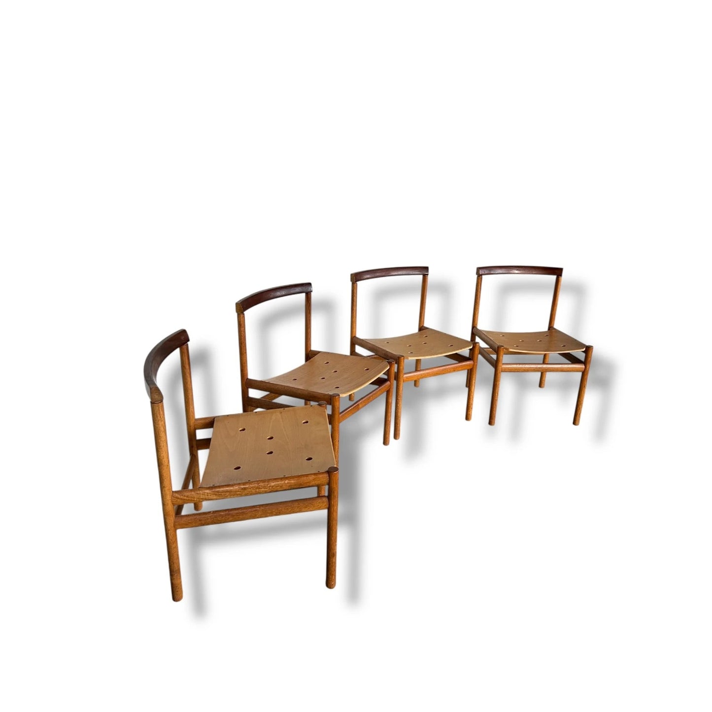 Set of 4 Mid Century Modern Elliott of Newbury Teak Brutalist Dining Chairs