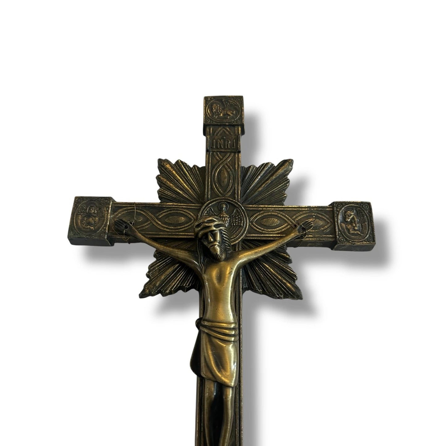 Vintage 1950s French Brass Crucifix | Art Deco Jesus Christ Wall Cross
