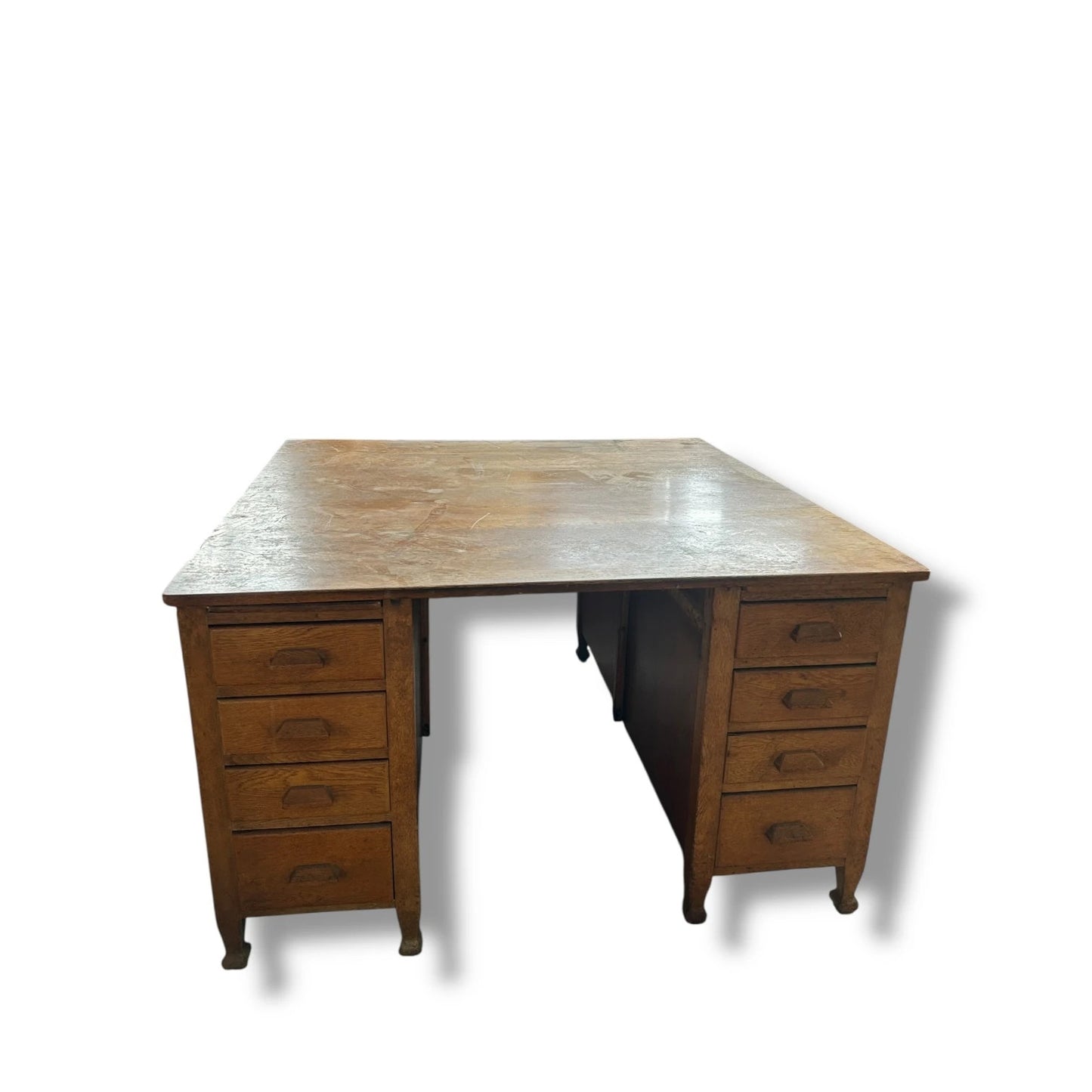 Antique Large Oak Minister Twin Pedestal Desk