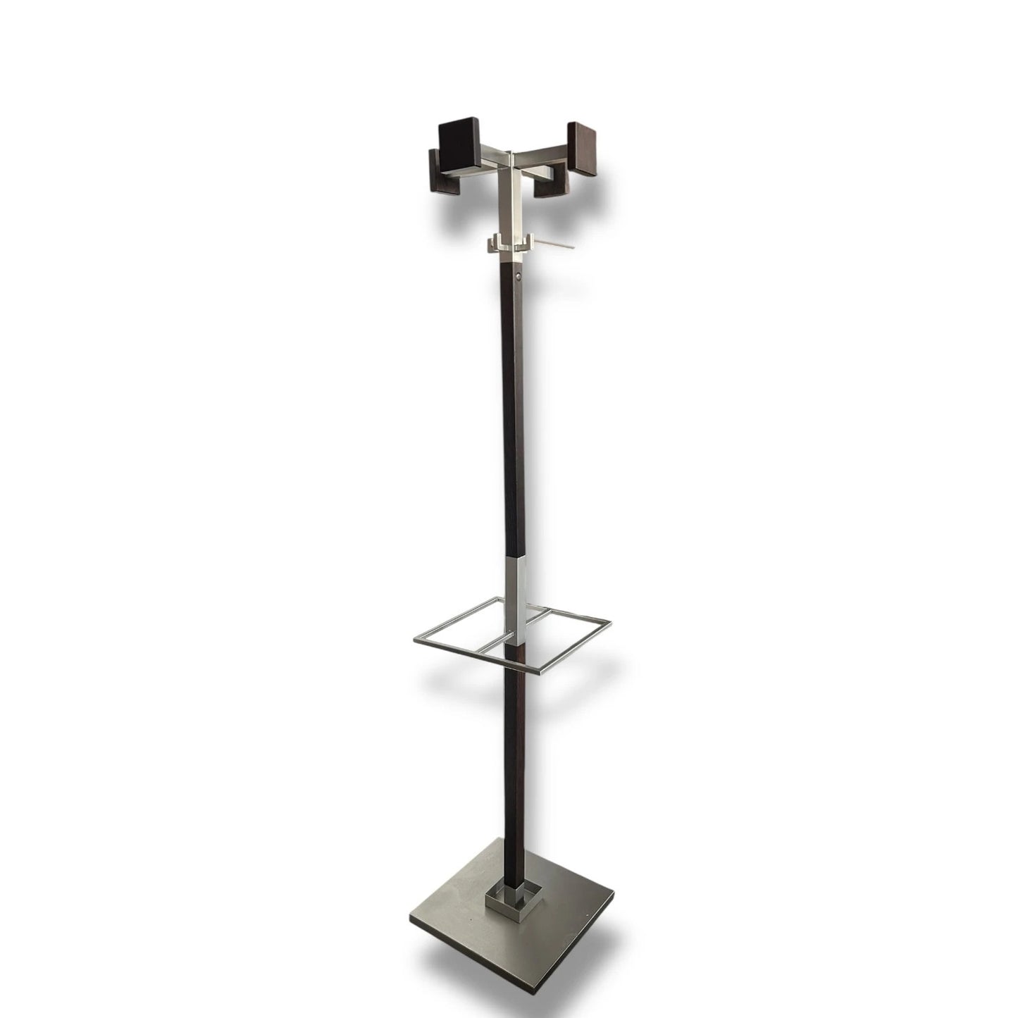 Mid Century Modern Coat Stand | Vintage 1960s Chrome & Wood Hall Stand
