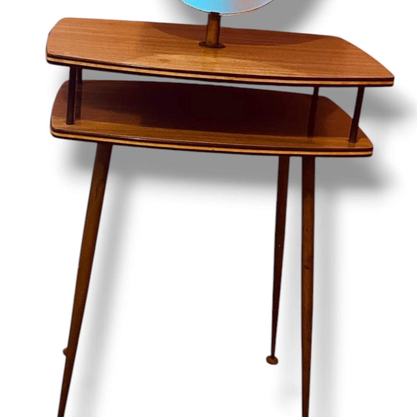 Mid Century Vanity Table – Space Age Dressing Table With Sculptural Mirror & Formica — view 5
