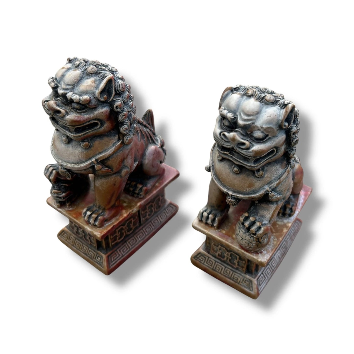 Vintage 1980s Pair of Burgundy Resin Chinese Foo Dog Statues