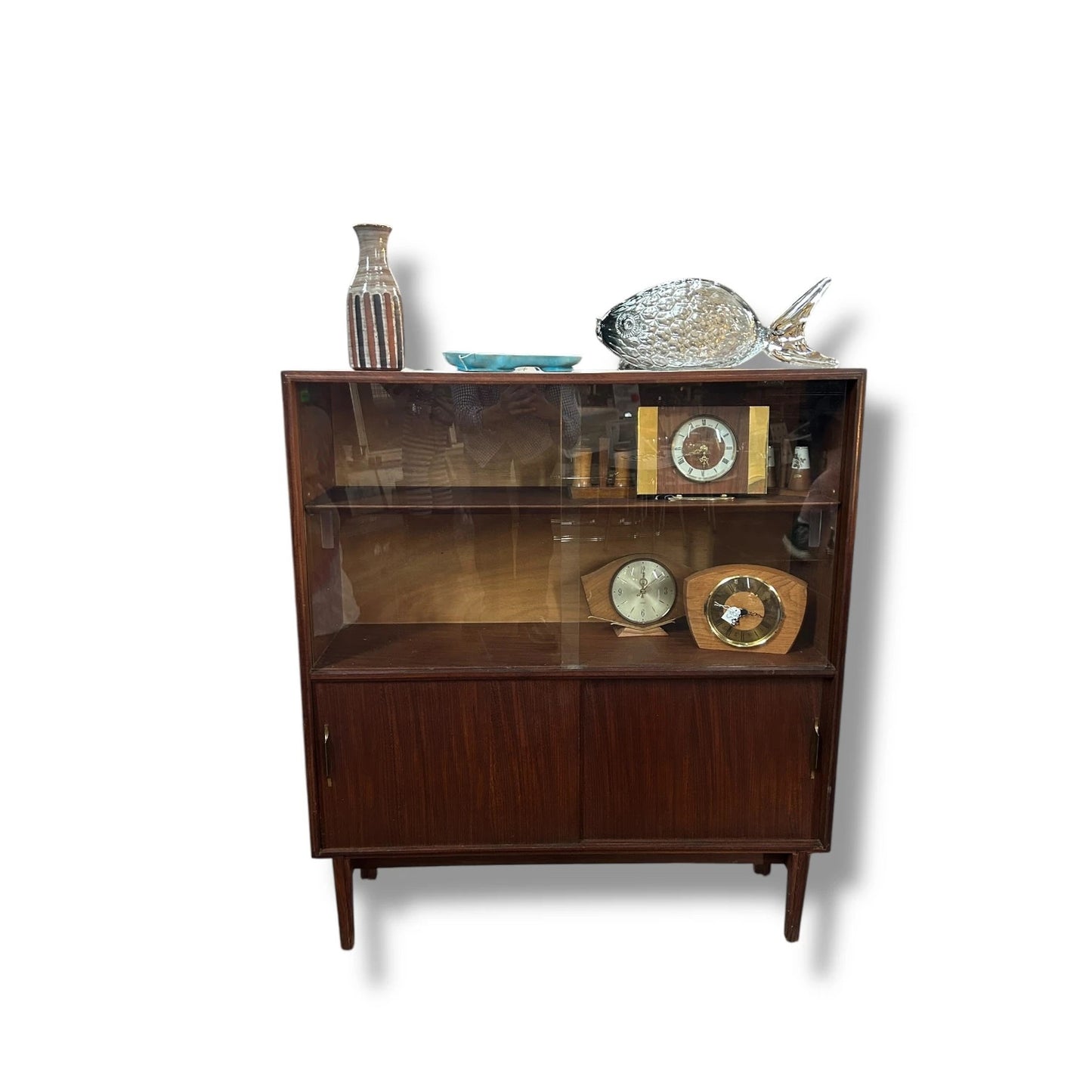 Mid Century Modern Beaver & Tapley Teak Wood Sliding Glass Bookcase Cabinet