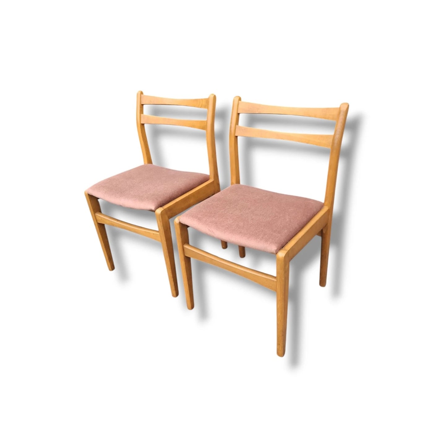 Mid-Century Dining Chairs – Pair of Beech Ladder-Back Salmon Pink Vinyl Seats — view 6