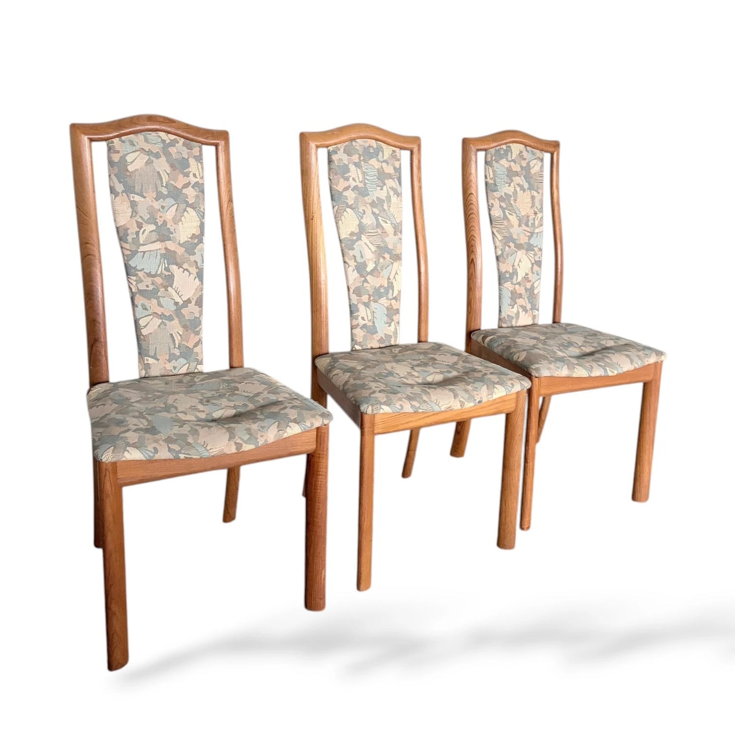 Set of Four Skovby Danish Dining Chairs | Solid Oak Frame with Patterned Upholstery