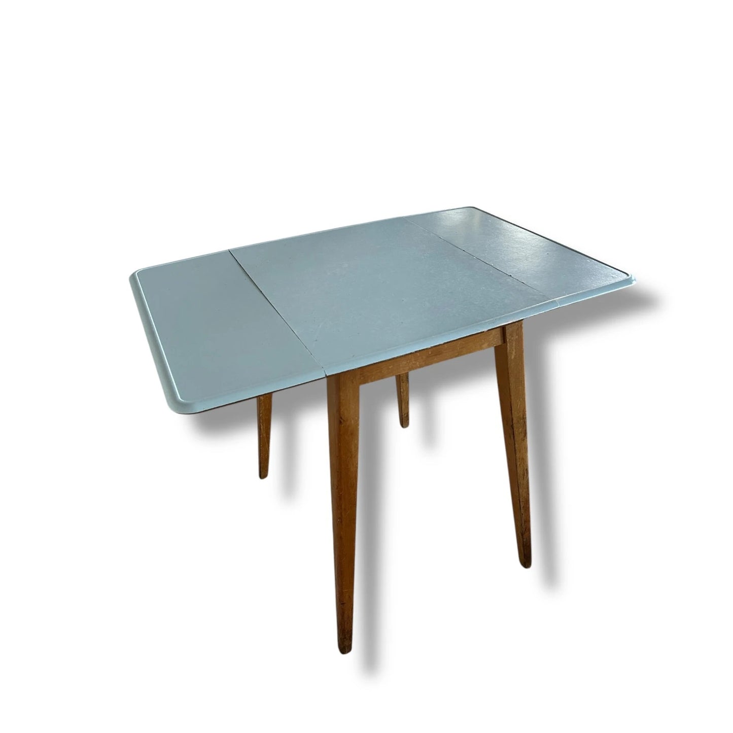 Mid Century Modern Blue Formica Dining Table and White Stools Dining Set
