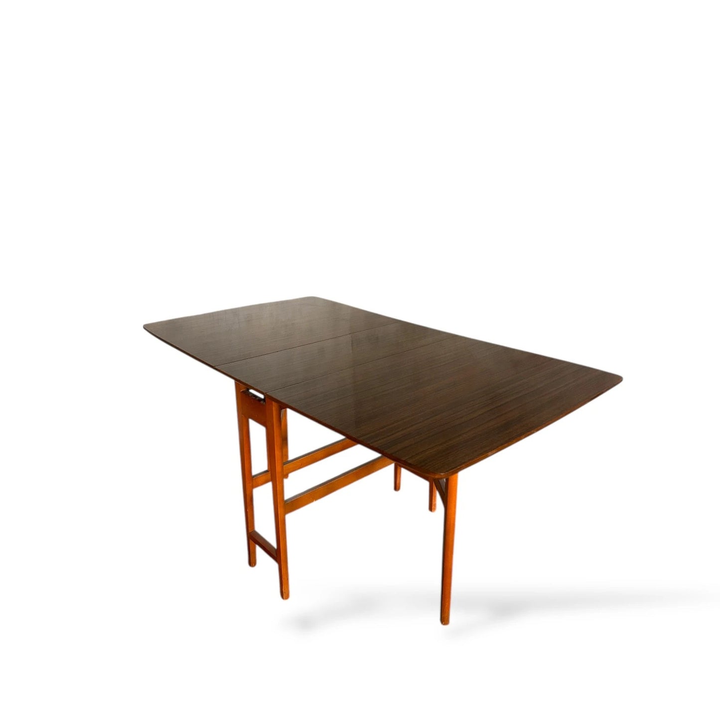 Teak Formica Gateleg Drop Leaf Dining Table, Vintage Mid Century Extendable Table
