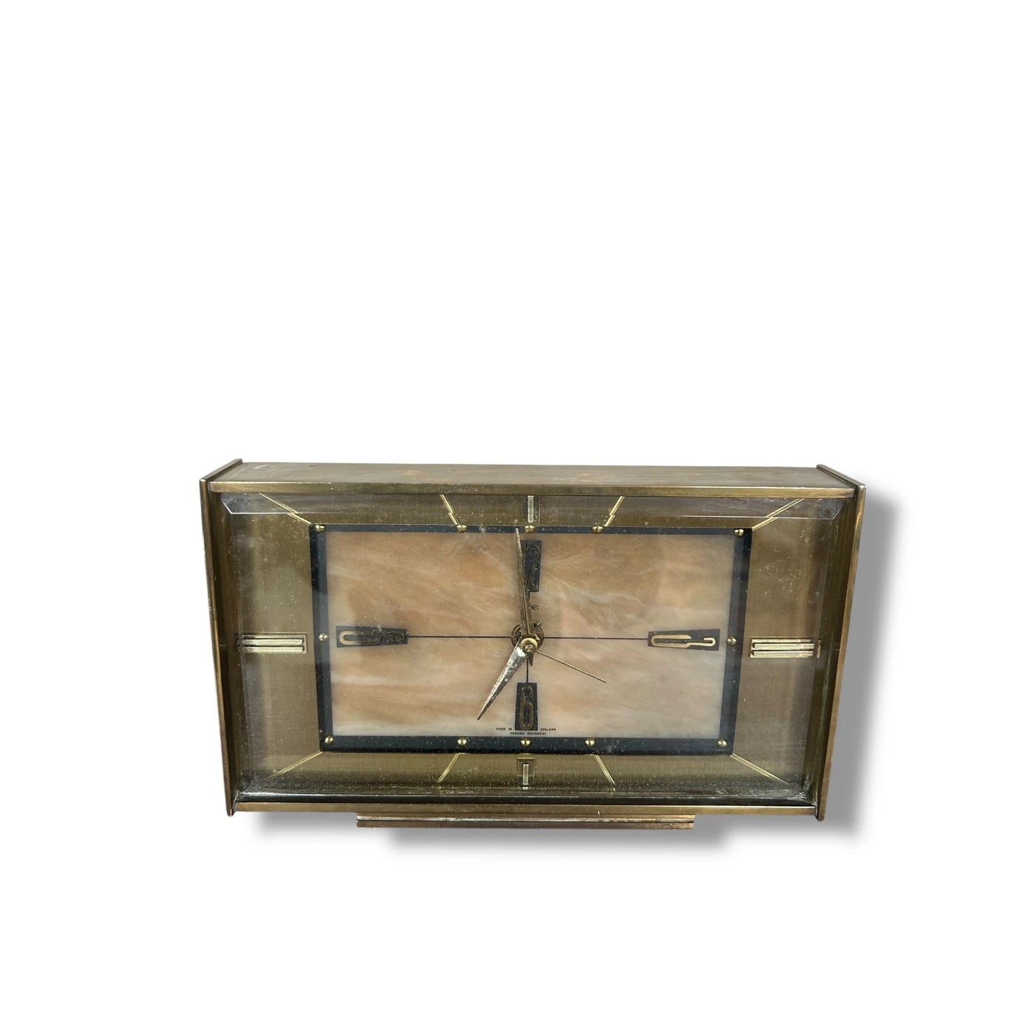 Mid Century Modern Metamec Brass and Lucite Marble Table Clock
