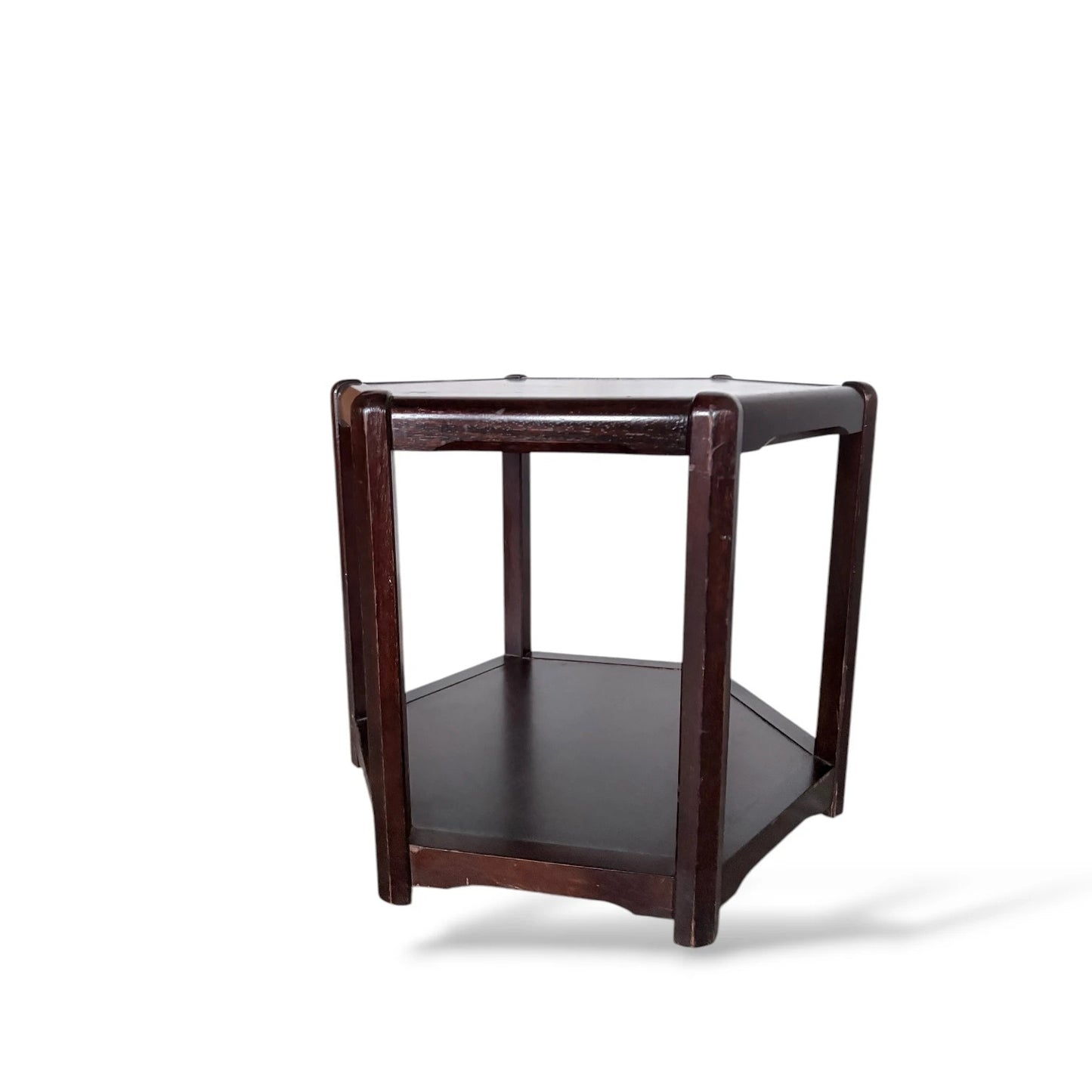 Mid-Century Danish Hexagonal Side Table – Dark Wood