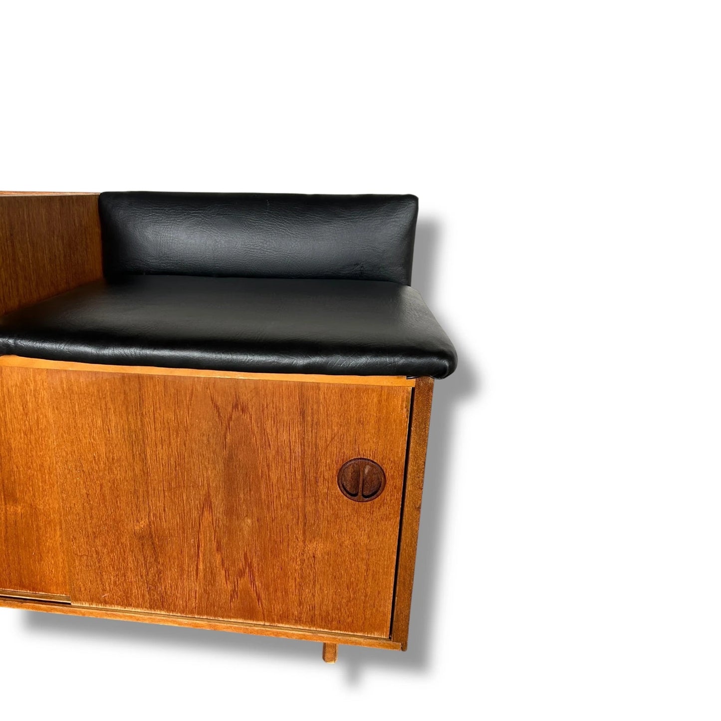 Vintage 1960s Chippy Heath Teak Telephone Table – Mid-Century Modern Hall Seat with Black Vinyl